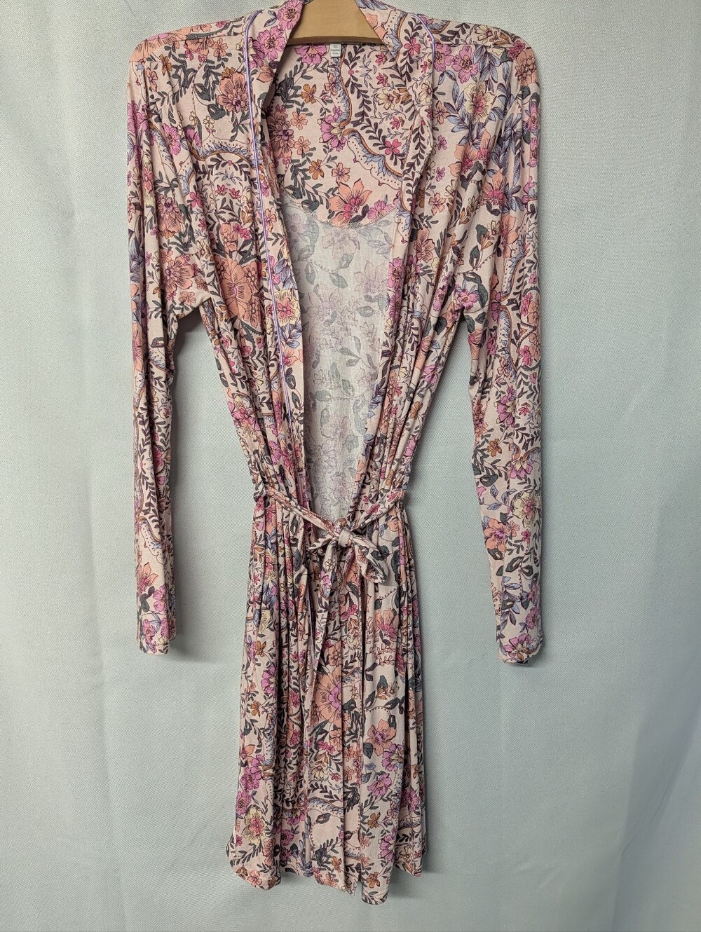 Johnny Was Pink Floral Tie-Waist Long Robe Size XS, NWOT